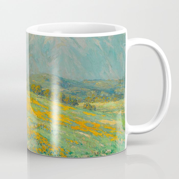 Granville Redmond snow cap spring landscape painting orange flowers green field Coffee Mug Gallery Image 1