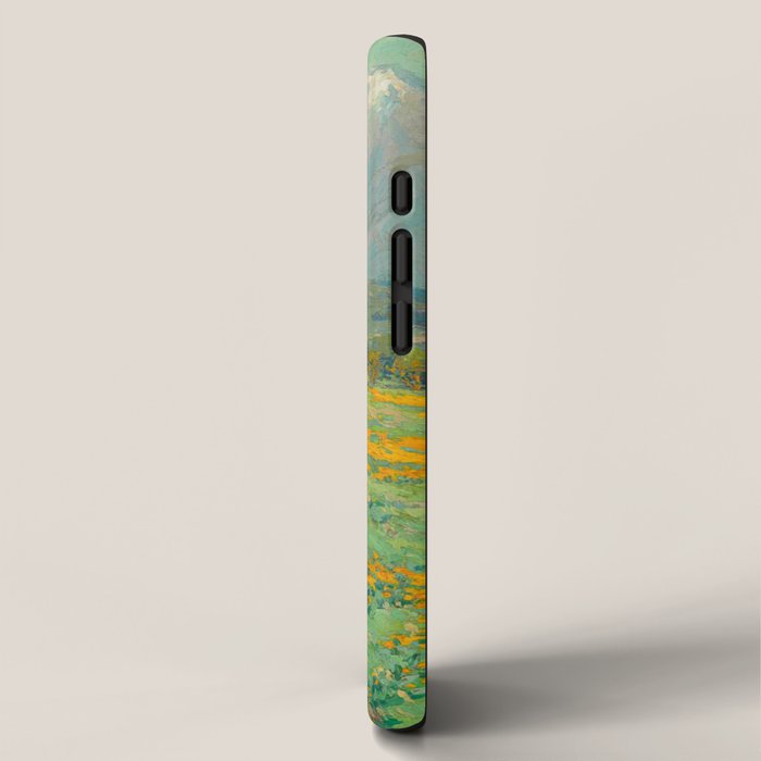 Granville Redmond snow cap spring landscape painting orange flowers green field iPhone Case Gallery Image 2