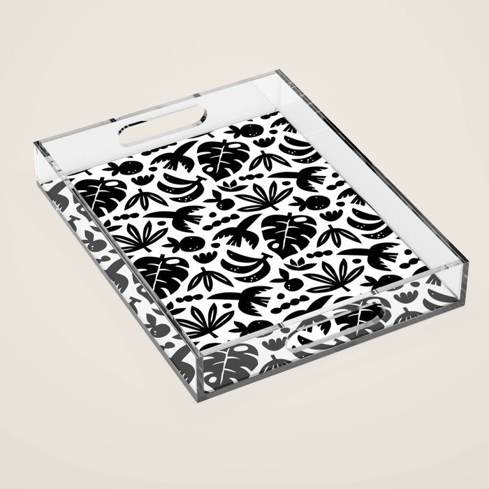 Black tropical summer nature art pattern Acrylic Tray Gallery Image 1