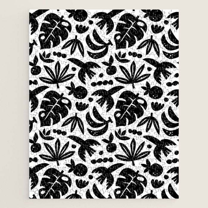 Black tropical summer nature art pattern Jigsaw Puzzle Gallery Image 1