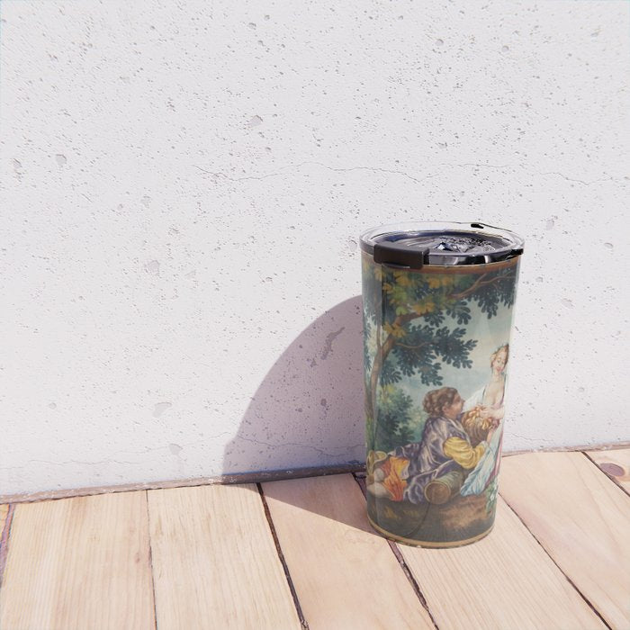 Antique 19th Century Romantic Lovers French Aubusson Tapestry Travel Mug Gallery Image 4