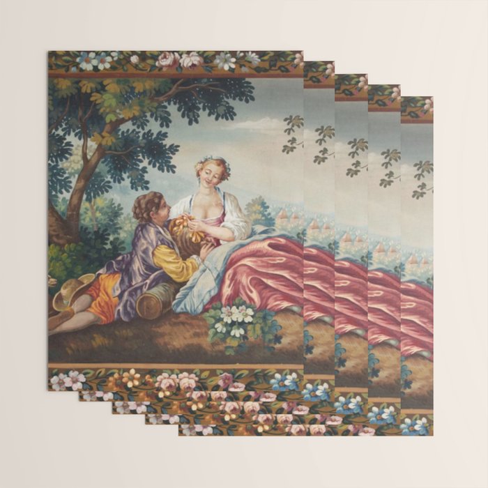 Antique 19th Century Romantic Lovers French Aubusson Tapestry Wrapping Paper Gallery Image 3