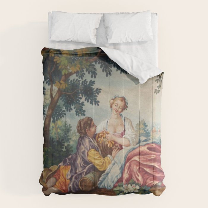 Antique 19th Century Romantic Lovers French Aubusson Tapestry Comforter Gallery Image 1