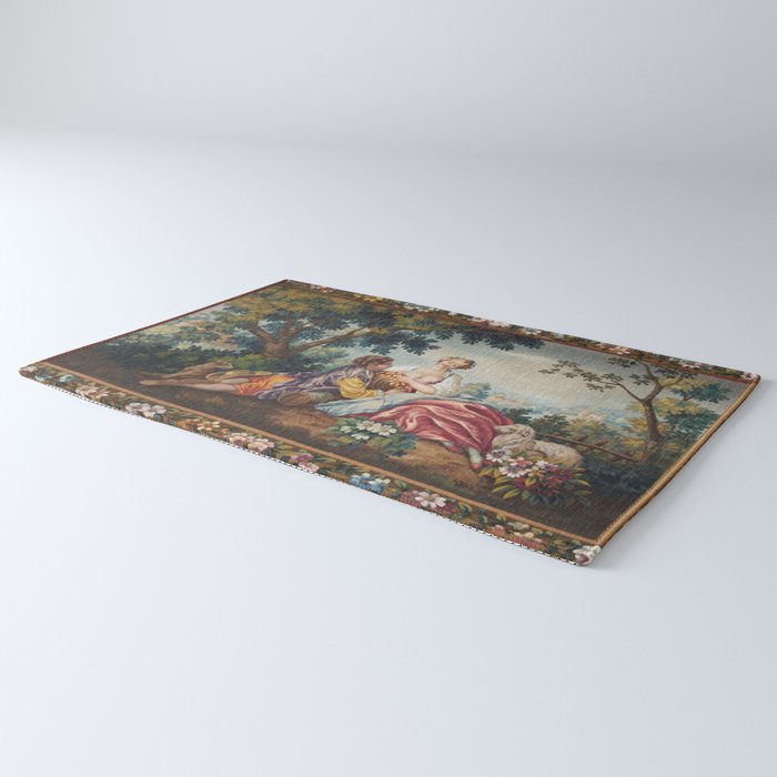 Antique 19th Century Romantic Lovers French Aubusson Tapestry Rug Gallery Image 3