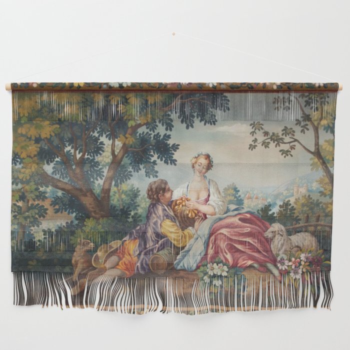 Antique 19th Century Romantic Lovers French Aubusson Tapestry Wall Hanging Gallery Image 1
