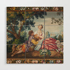 Antique 19th Century Romantic Lovers French Aubusson Tapestry Wood Wall Art Gallery Image 1