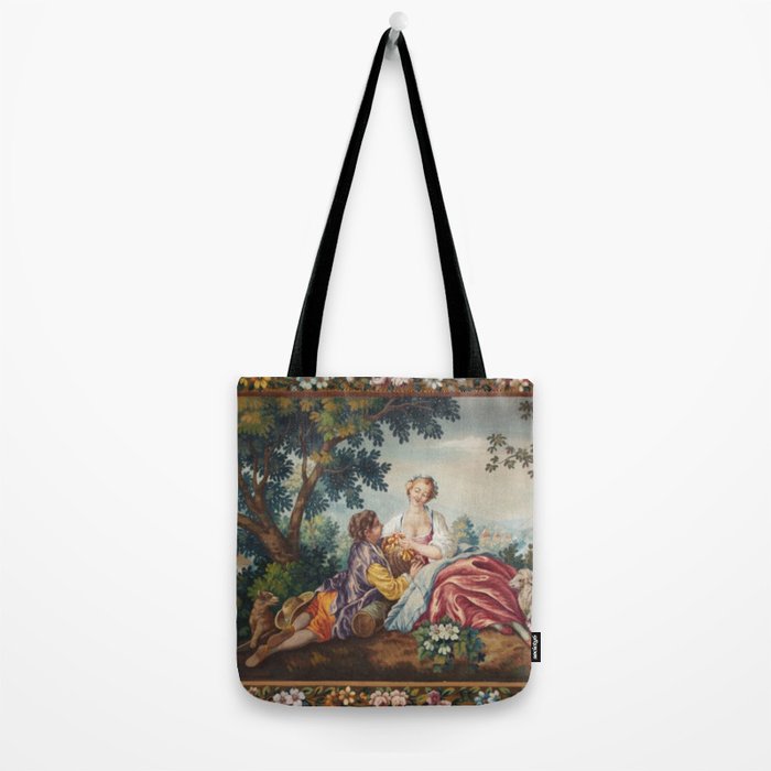Antique 19th Century Romantic Lovers French Aubusson Tapestry Tote Bag Gallery Image 2