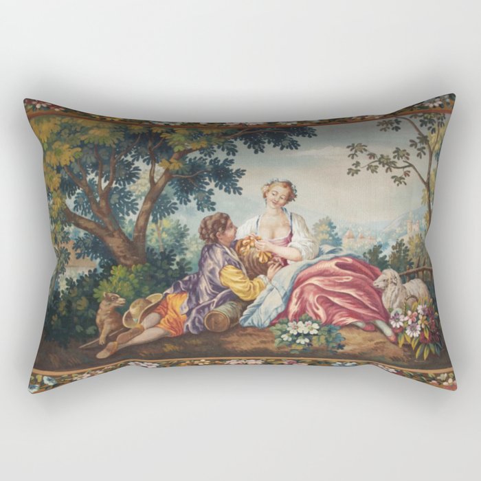 Antique 19th Century Romantic Lovers French Aubusson Tapestry Rectangular Pillow Gallery Image 2