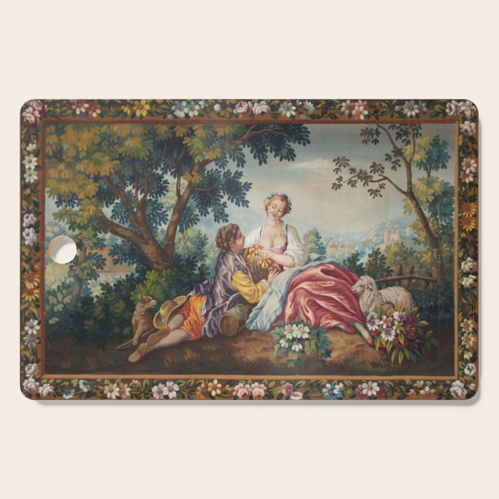 Antique 19th Century Romantic Lovers French Aubusson Tapestry Cutting Board Gallery Image 1