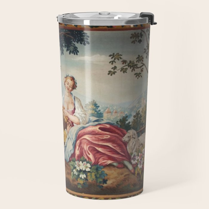 Antique 19th Century Romantic Lovers French Aubusson Tapestry Travel Mug Gallery Image 2