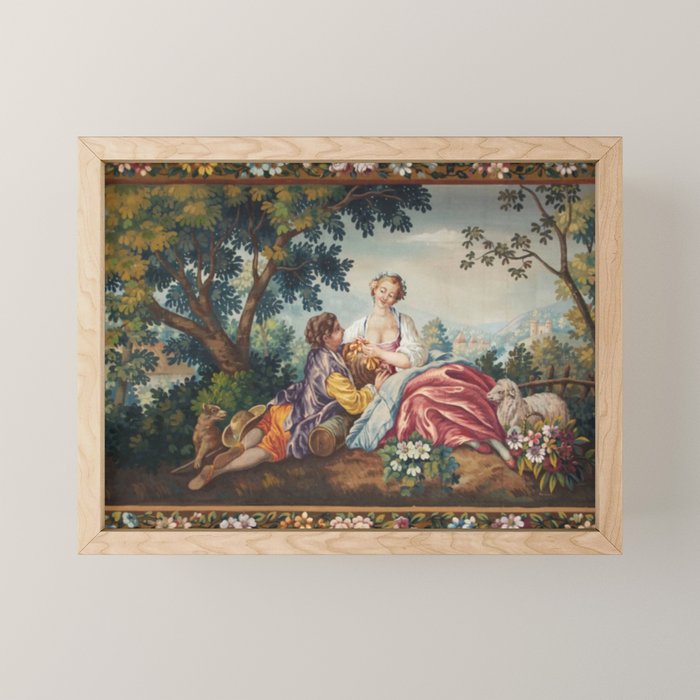 Antique 19th Century Romantic Lovers French Aubusson Tapestry Mini Art Print Gallery Image 1