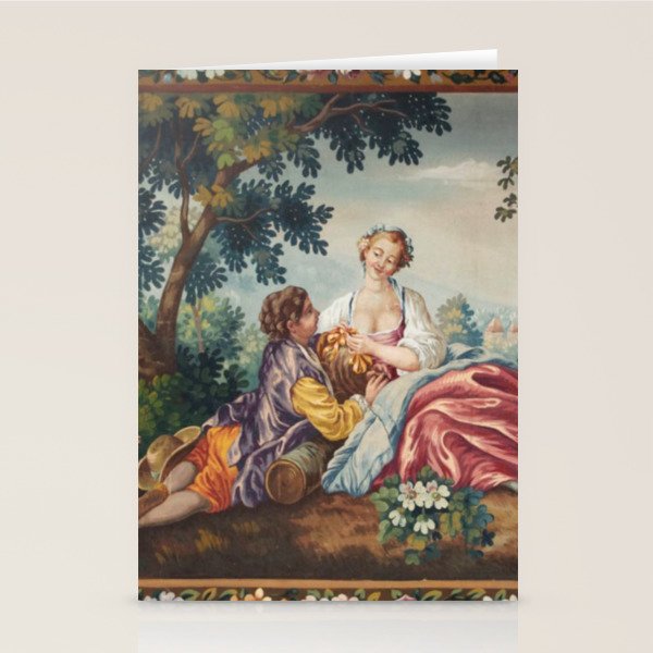 Antique 19th Century Romantic Lovers French Aubusson Tapestry Stationery Card Gallery Image 1