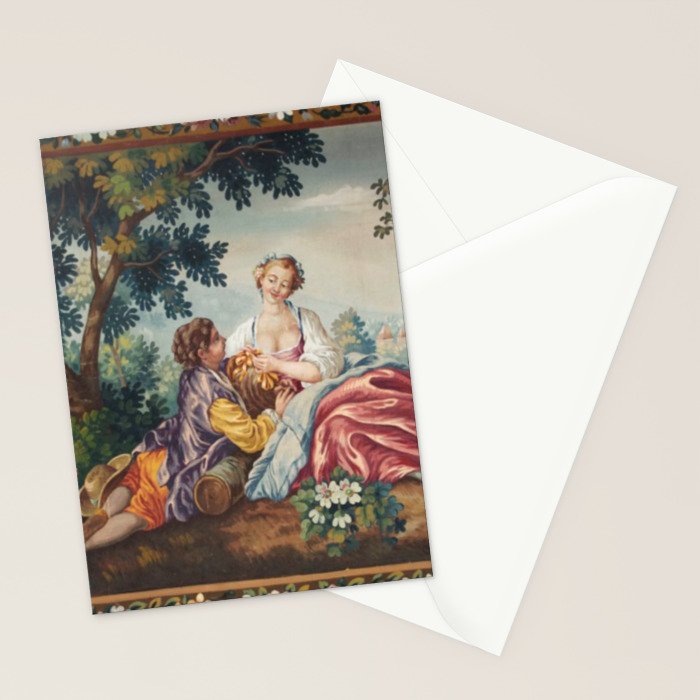 Antique 19th Century Romantic Lovers French Aubusson Tapestry Stationery Card Gallery Image 2