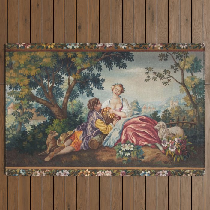 Antique 19th Century Romantic Lovers French Aubusson Tapestry Outdoor Rug Gallery Image 2