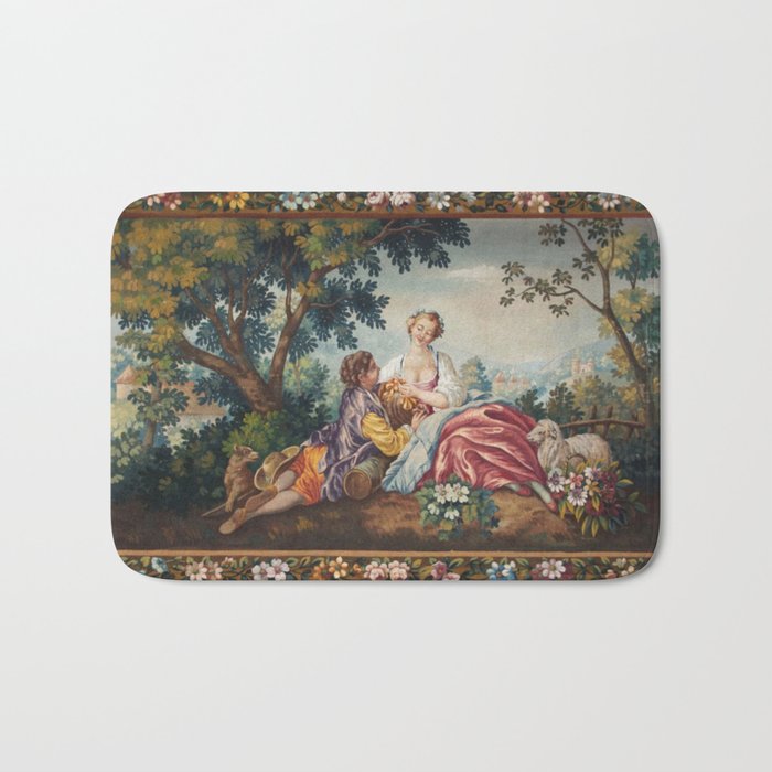 Antique 19th Century Romantic Lovers French Aubusson Tapestry Bath Mat Gallery Image 1