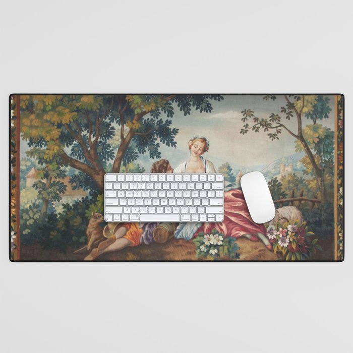 Antique 19th Century Romantic Lovers French Aubusson Tapestry Desk Mat Gallery Image 1