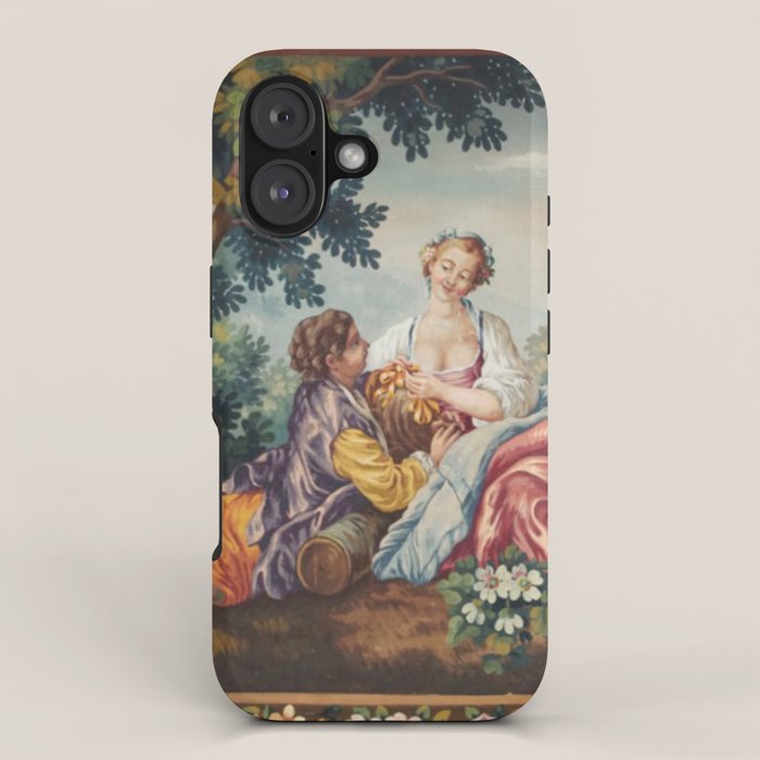 Antique 19th Century Romantic Lovers French Aubusson Tapestry iPhone Case Gallery Image 1