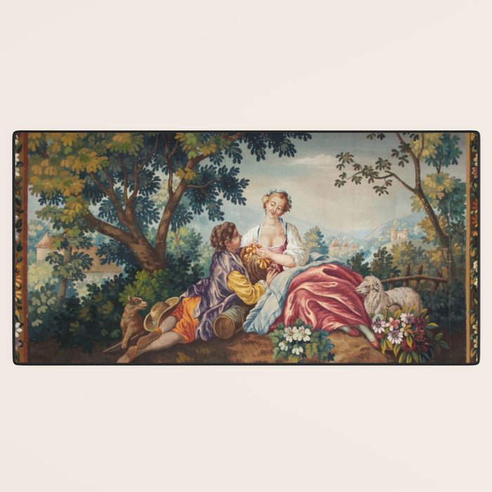 Antique 19th Century Romantic Lovers French Aubusson Tapestry Desk Mat Gallery Image 3