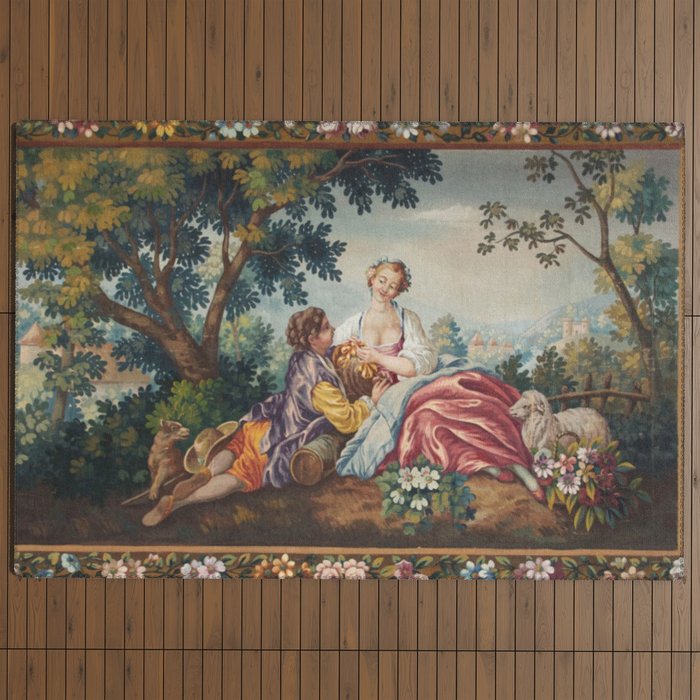Antique 19th Century Romantic Lovers French Aubusson Tapestry Outdoor Rug Gallery Image 4