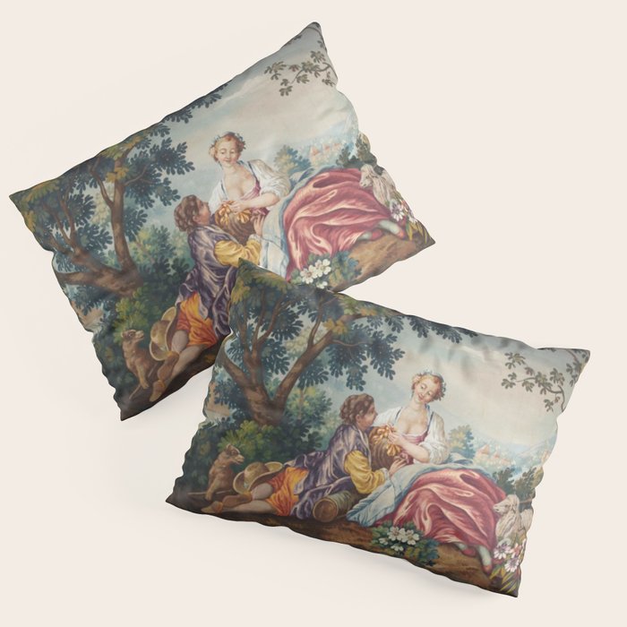 Antique 19th Century Romantic Lovers French Aubusson Tapestry Pillow Sham Gallery Image 3