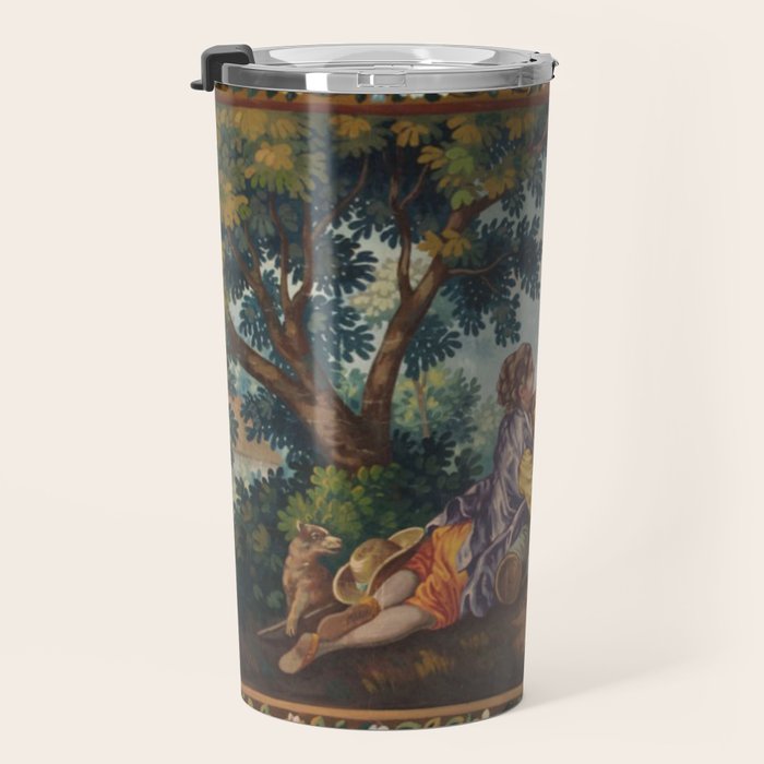 Antique 19th Century Romantic Lovers French Aubusson Tapestry Travel Mug Gallery Image 3