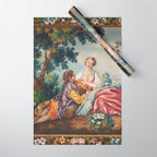 Antique 19th Century Romantic Lovers French Aubusson Tapestry Wrapping Paper Gallery Image 1