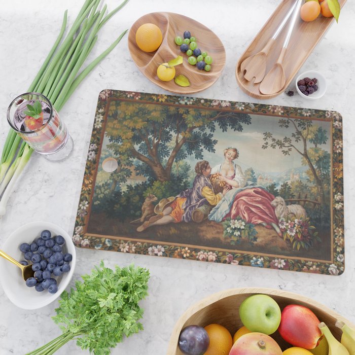 Antique 19th Century Romantic Lovers French Aubusson Tapestry Cutting Board Gallery Image 2