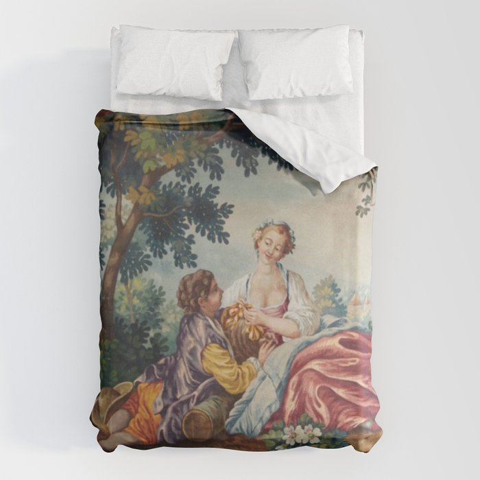 Antique 19th Century Romantic Lovers French Aubusson Tapestry Duvet Cover Gallery Image 1