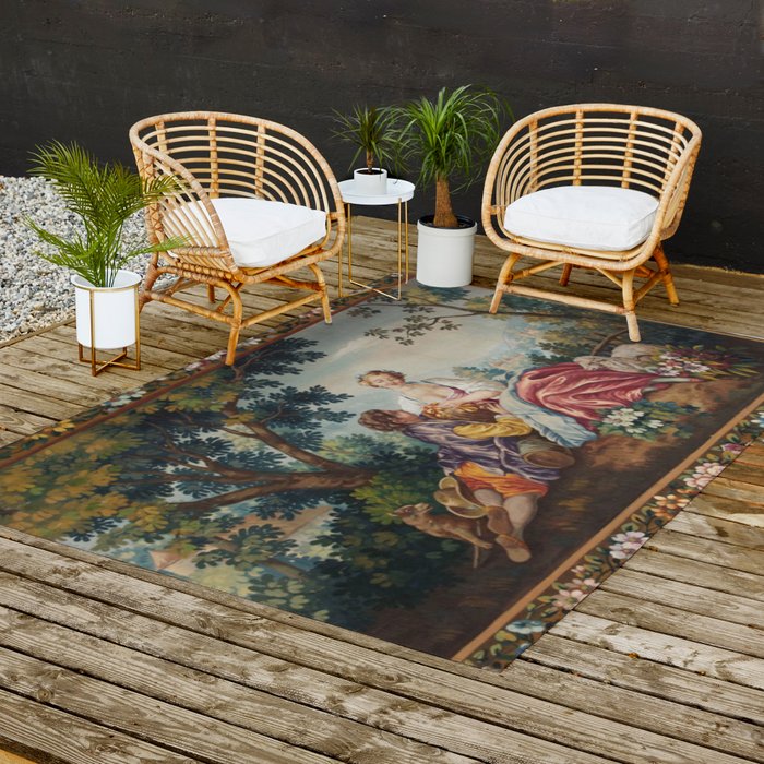 Antique 19th Century Romantic Lovers French Aubusson Tapestry Outdoor Rug Gallery Image 2