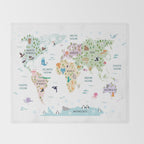 Nursery Animal World Map in Pastels Throw Blanket Gallery Image 2