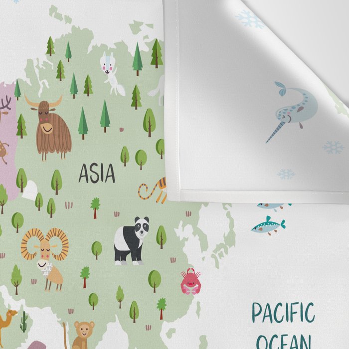 Nursery Animal World Map in Pastels Wall Tapestry Gallery Image 3
