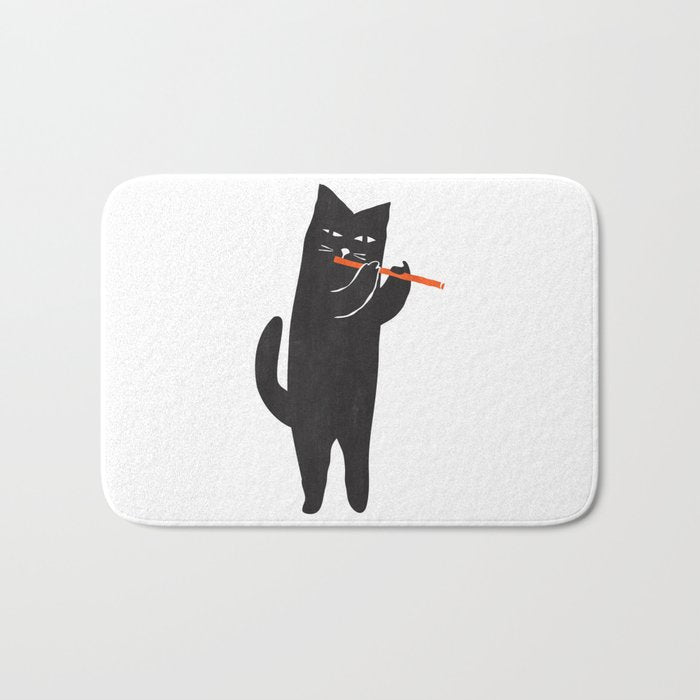 Black cat with flute Bath Mat Gallery Image 1