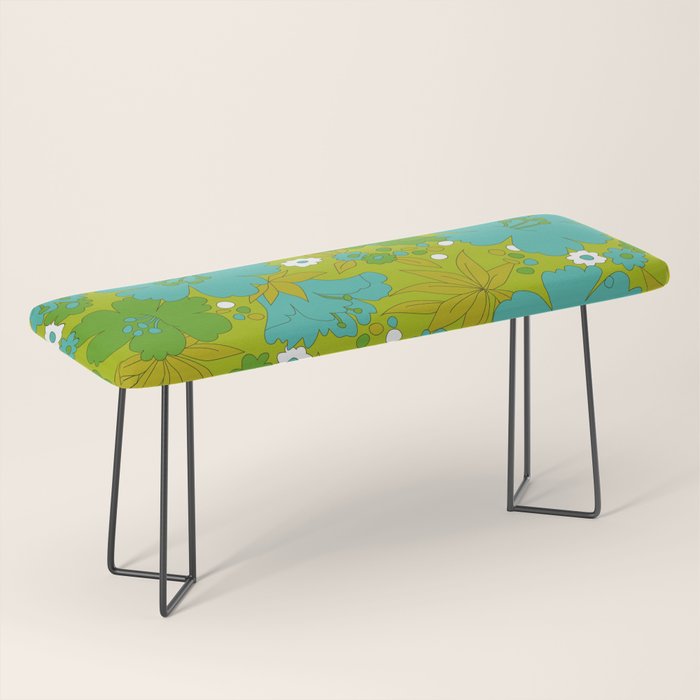 Green, Turquoise, and White Retro Flower Design Pattern Bench Gallery Image 1