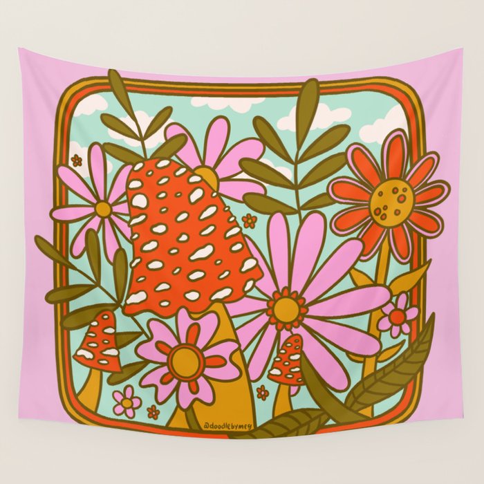 Mushrooms and Flowers Wall Tapestry Gallery Image 4