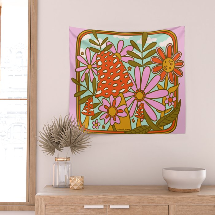 Mushrooms and Flowers Wall Tapestry Gallery Image 2