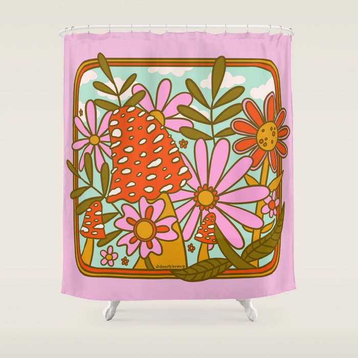 Mushrooms and Flowers Shower Curtain Gallery Image 1