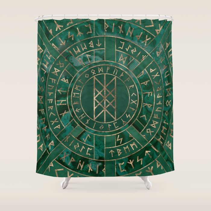 Web of Wyrd - Malachite, Leather and Golden texture Shower Curtain Gallery Image 1