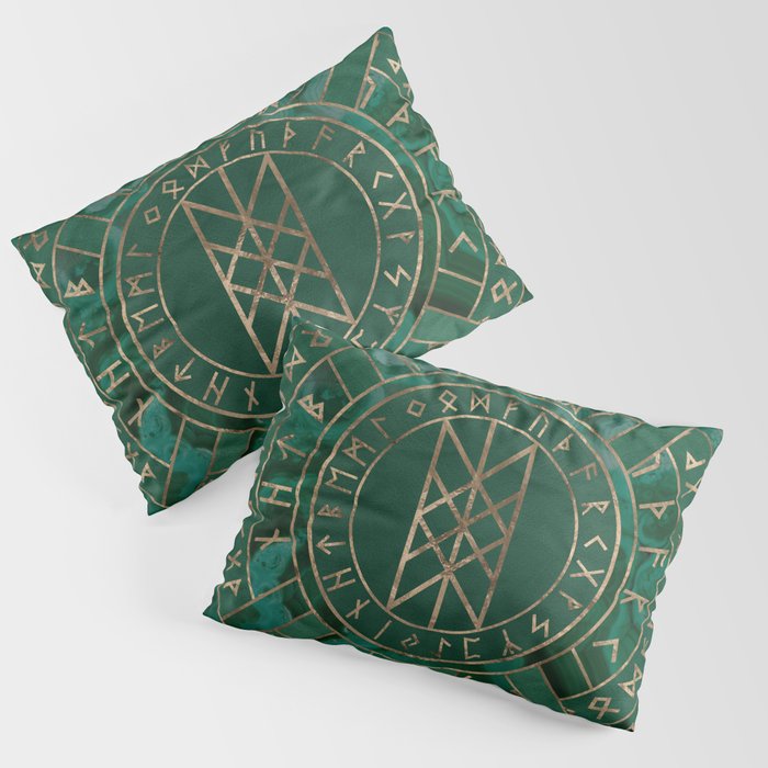 Web of Wyrd - Malachite, Leather and Golden texture Pillow Sham Gallery Image 1