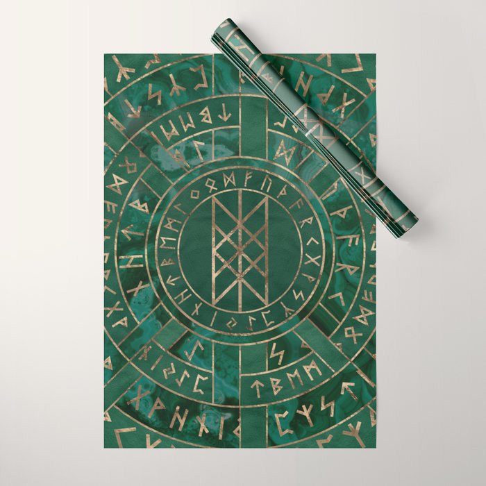 Web of Wyrd - Malachite, Leather and Golden texture Wrapping Paper Gallery Image 1