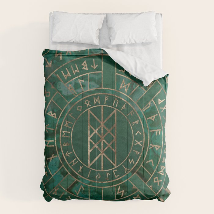 Web of Wyrd - Malachite, Leather and Golden texture Comforter Gallery Image 1