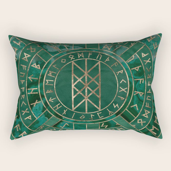 Web of Wyrd - Malachite, Leather and Golden texture Rectangular Pillow Gallery Image 2