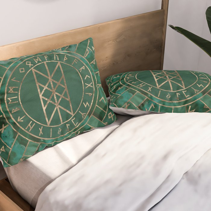 Web of Wyrd - Malachite, Leather and Golden texture Pillow Sham Gallery Image 2