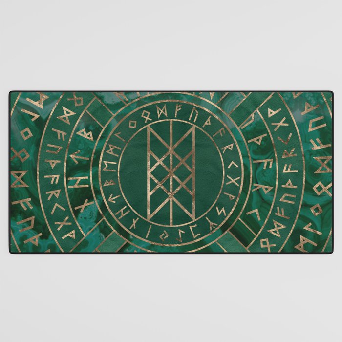 Web of Wyrd - Malachite, Leather and Golden texture Desk Mat Gallery Image 3