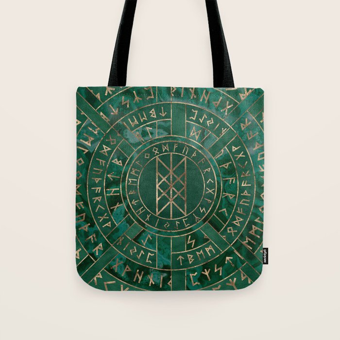 Web of Wyrd - Malachite, Leather and Golden texture Tote Bag Gallery Image 1