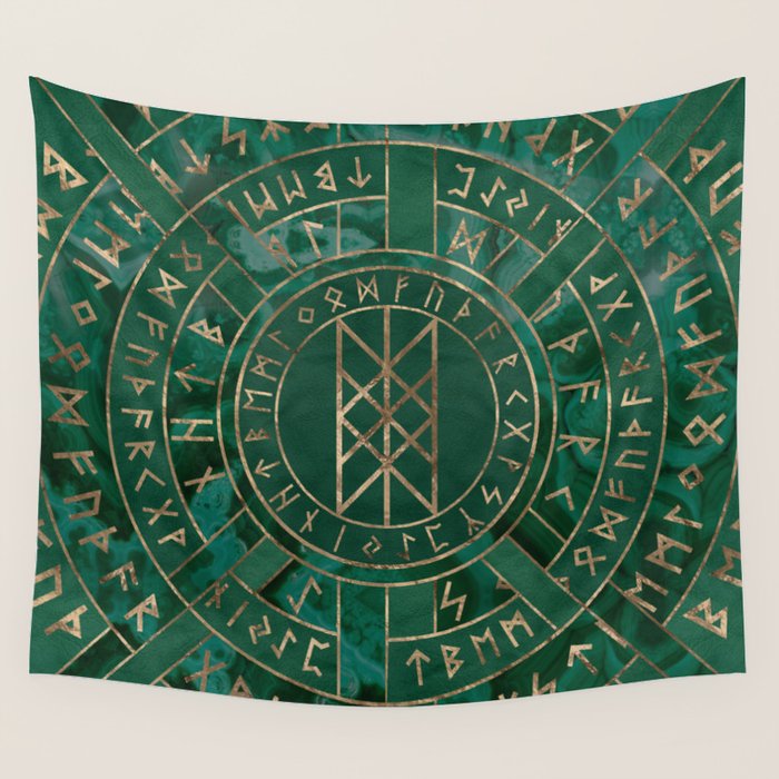 Web of Wyrd - Malachite, Leather and Golden texture Wall Tapestry Gallery Image 1