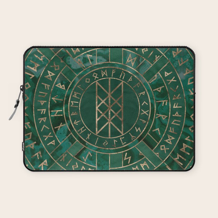 Web of Wyrd - Malachite, Leather and Golden texture Laptop Sleeve Gallery Image 1