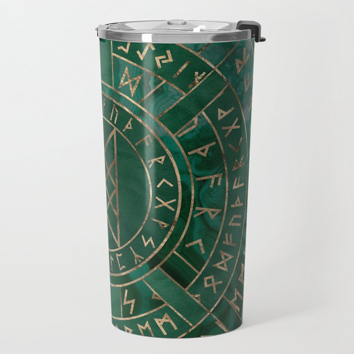 Web of Wyrd - Malachite, Leather and Golden texture Travel Mug Gallery Image 2