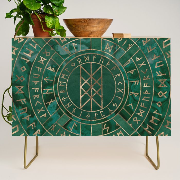 Web of Wyrd - Malachite, Leather and Golden texture Credenza Gallery Image 1