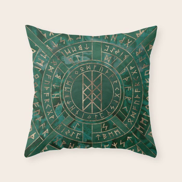 Web of Wyrd - Malachite, Leather and Golden texture Throw Pillow Gallery Image 1