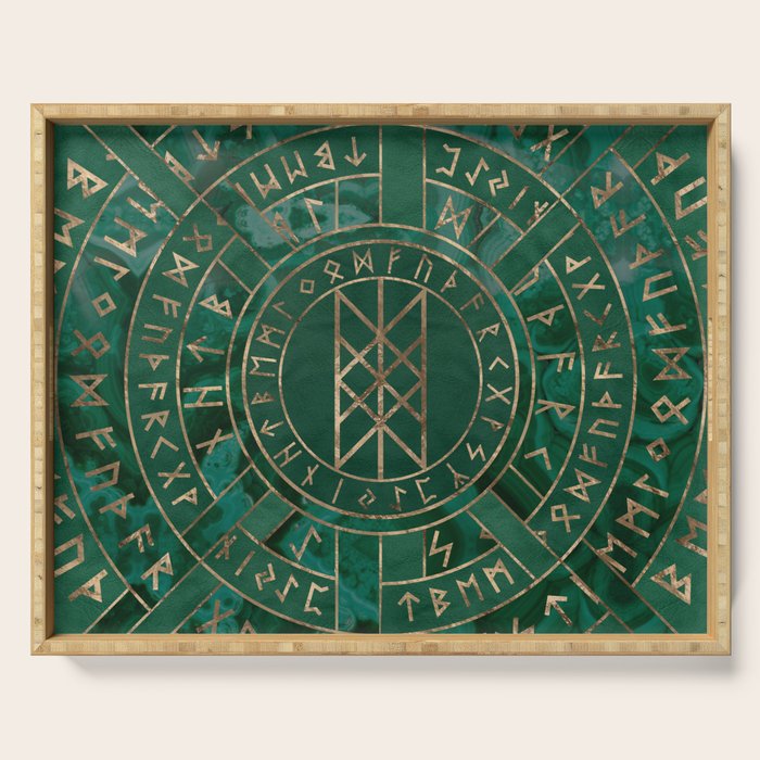 Web of Wyrd - Malachite, Leather and Golden texture Serving Tray Gallery Image 1